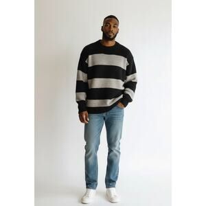 MAGASCHONI Men’s Alpaca Wool Blend Stripped Knit Oversized Sweater S